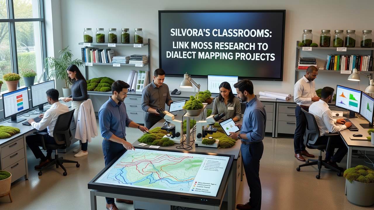 Interactive map display showing moss distribution layers overlaid with dialect boundaries from Silvora classroom projects
